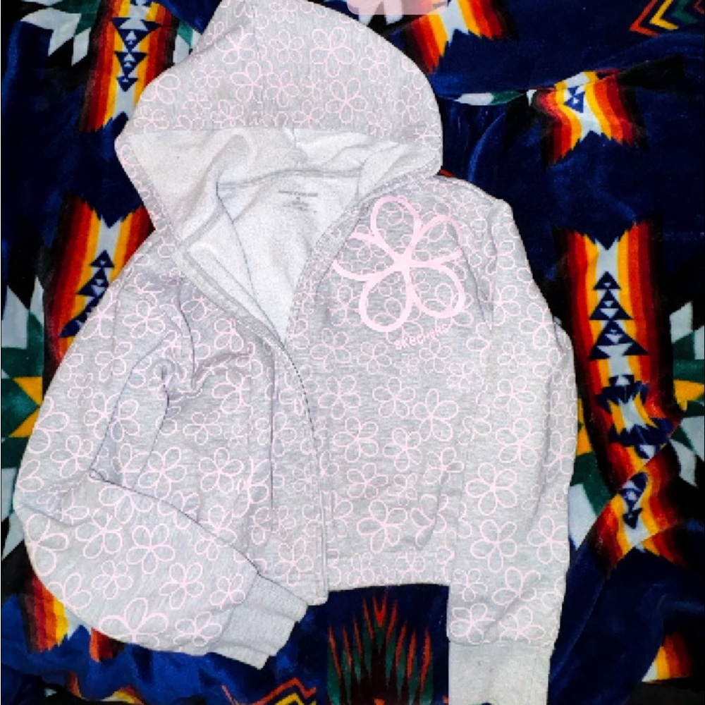 Skechers girls gray and pink Flower sweater